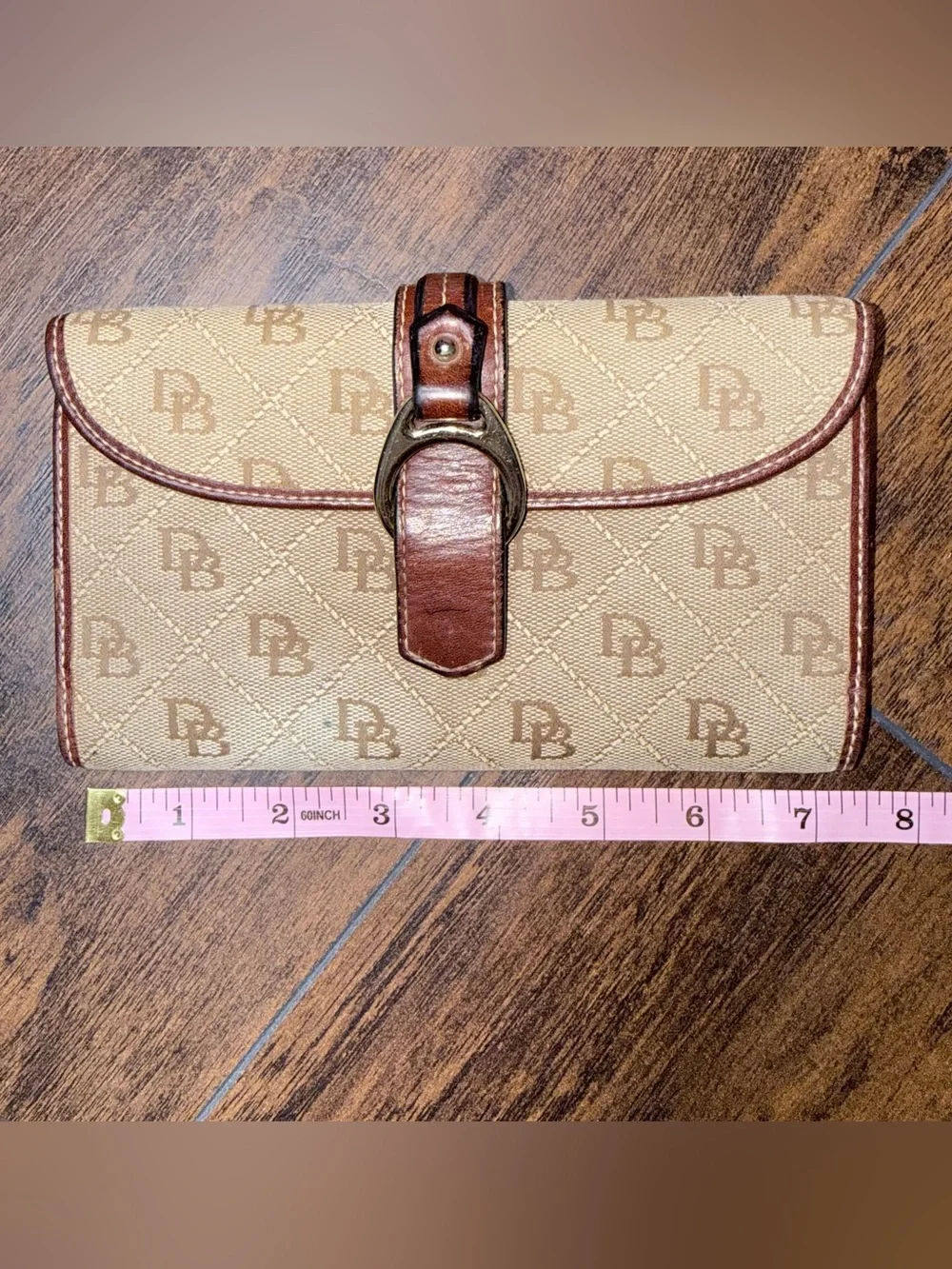 Dooney & Bourke Tan Monogram Wallet with Brown Trim